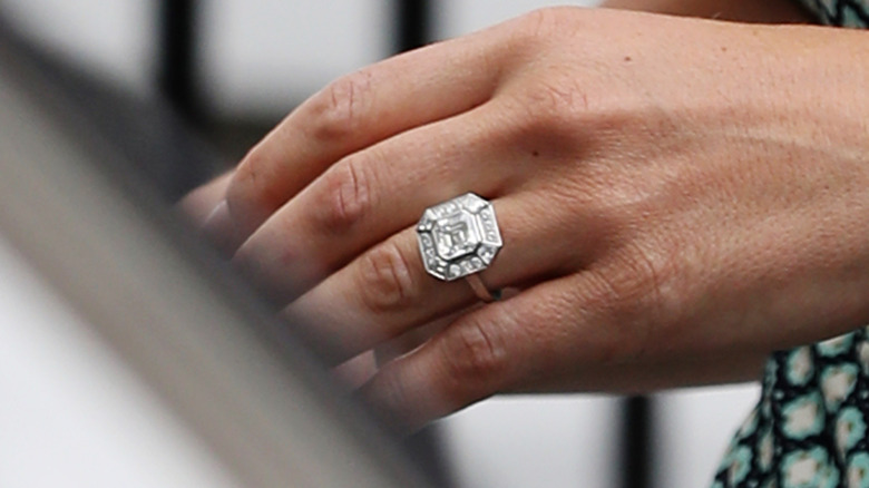 A close-up of Pippa Middleton's engagement ring.