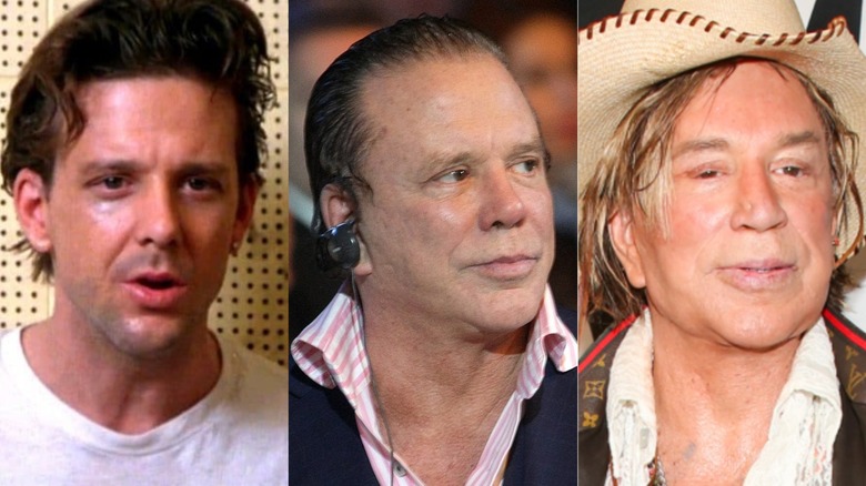 Mickey Rourke in Body Heat and in 2010, and posing for pictures in June 2022 in Hollywood