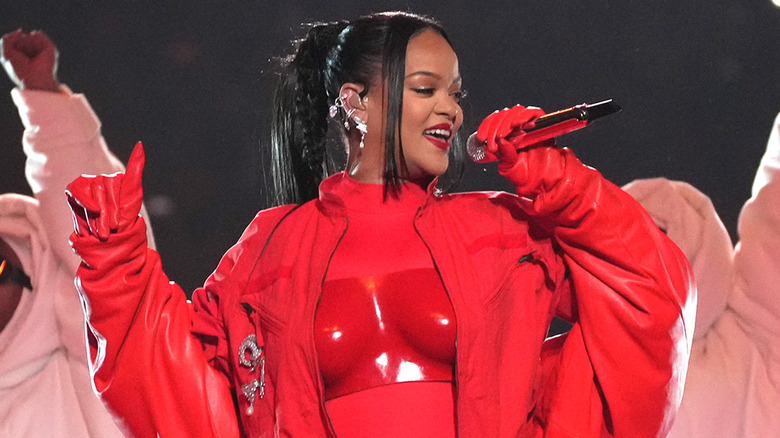 Rihanna performing Super Bowl halftime show