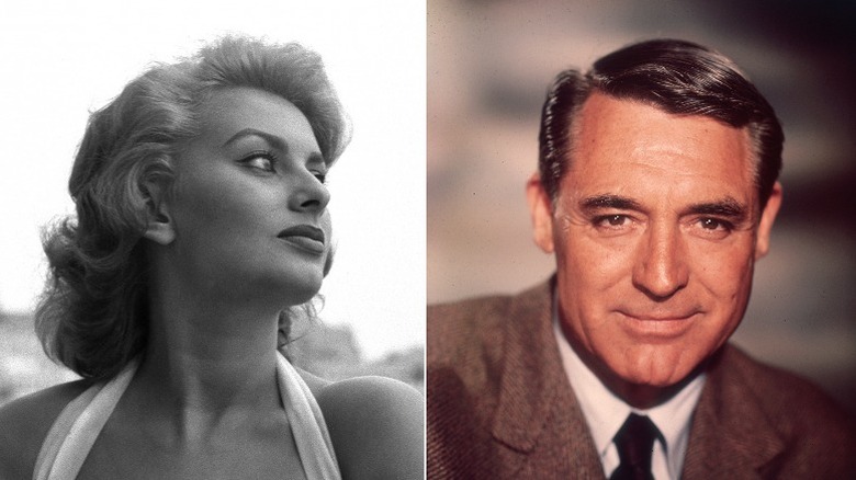 Sophia Loren and Cary Grant, smiling softly in separate photos