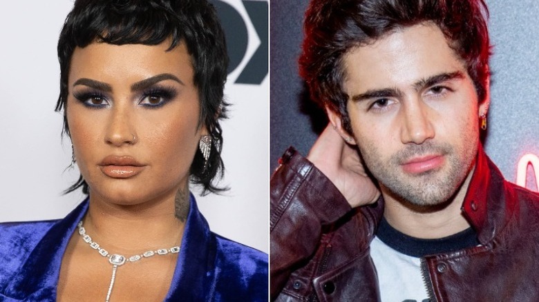 Demi Lovato and Max Ehrich split image