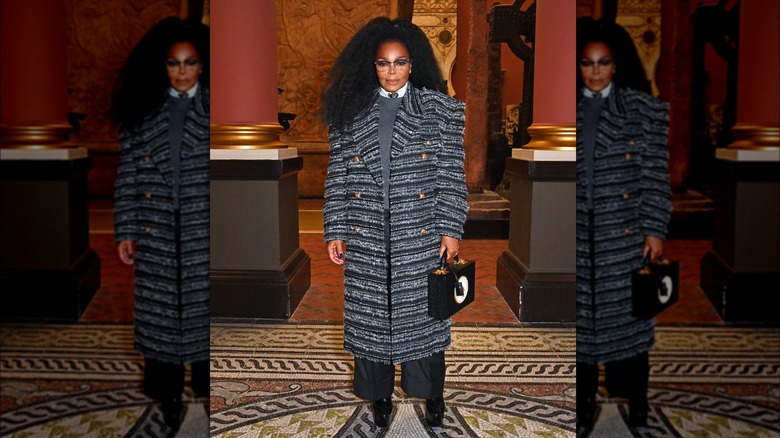 Janet Jackson gray striped jacket