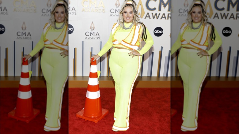 Priscilla Block neon yellow outfit CMAs