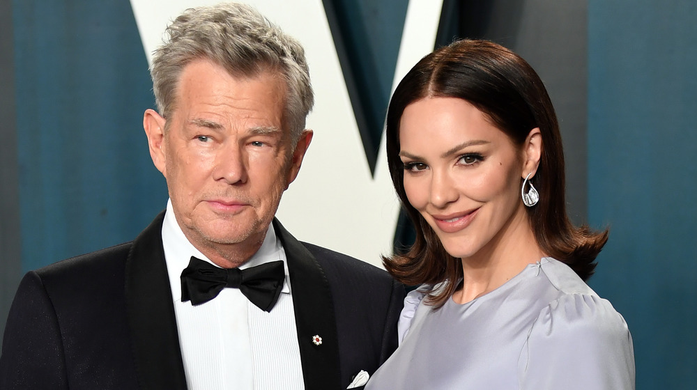 David Foster and Katharine McPhee posing on red carpet