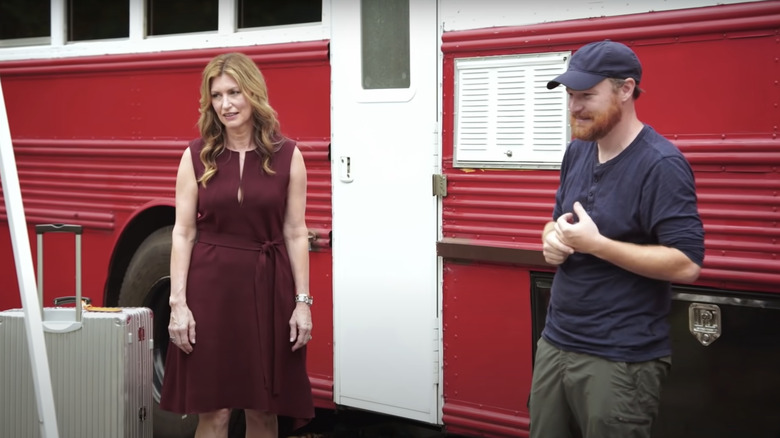 Mrs. Muffley and Mr. McCormick outside the McCormick bus