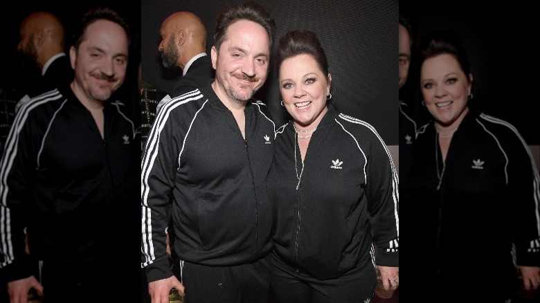 Melissa McCarthy and Ben Falcone in matching tracksuits