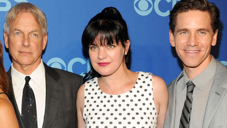 Mark Harmon, Pauley Perrette, Brian Dietzen posing