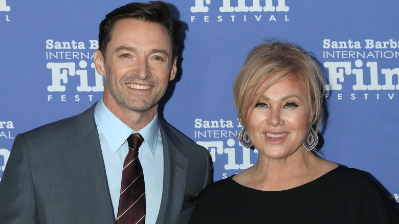 Hugh Jackman and Deborra-Lee Furness smiling