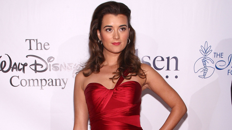 Cote de Pablo on the red carpet in a red dress