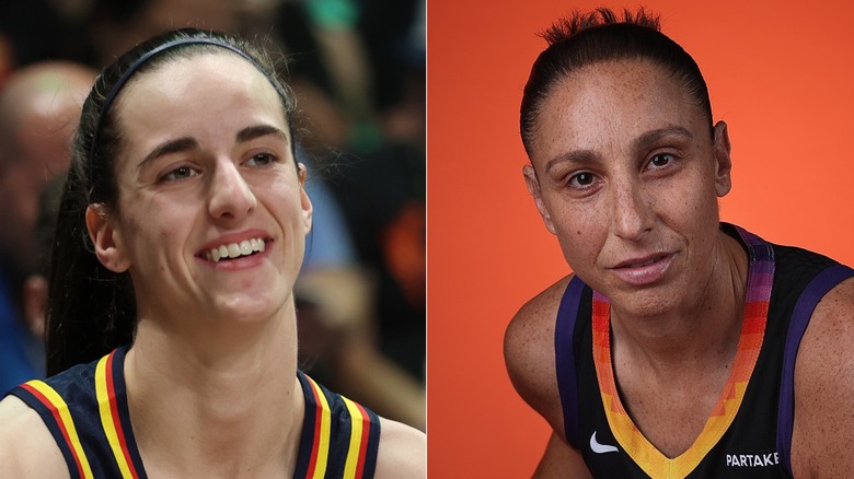 Caitlin Clark and Diana Taurasi split image