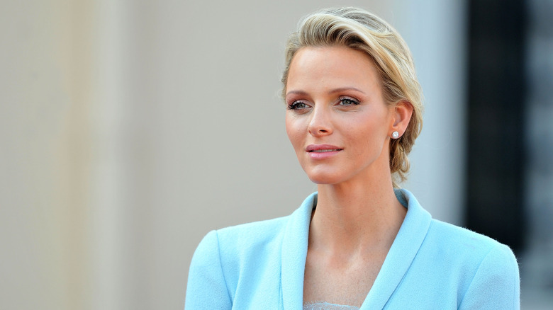 rincess Charlene of Monaco looking on after a civil ceremony