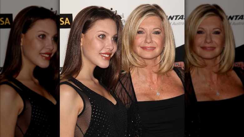 Chloe Lattanzi and mother Olivia Newton John on red carpet