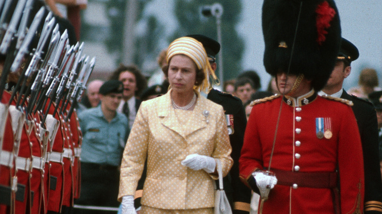 Queen Elizabeth II inspecting members of the guard