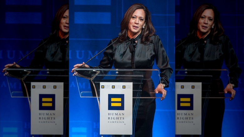 Kamala Harris speaking at the Human Rights Campaign Los Angeles gala dinner.