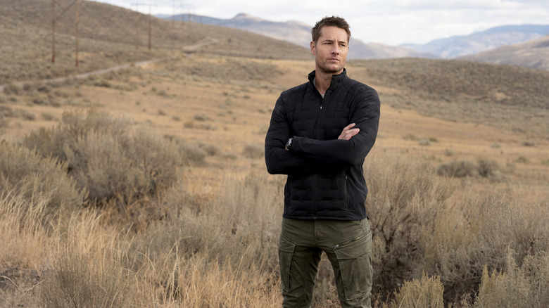 Justin Hartley standing in "Tracker"