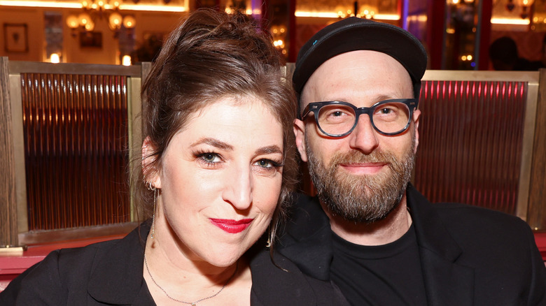 Mayim Bialik with Jonathan Cohen, both smiling