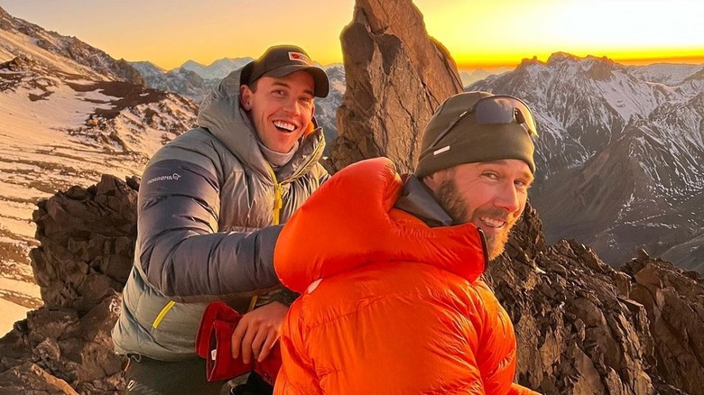 Luke Macfarlane and Hig Roberts on a hike