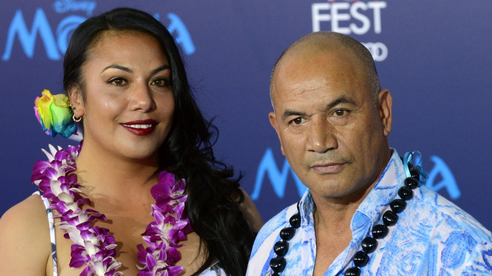 Ashlee Howden-Sadlier and Temuera Morrison at premiere for Moana