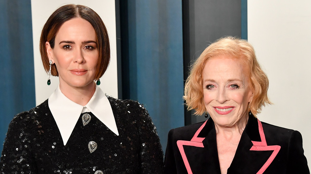 Sarah Paulson and Holland Taylor smiling at the 2020 Vanity Fair Oscars party