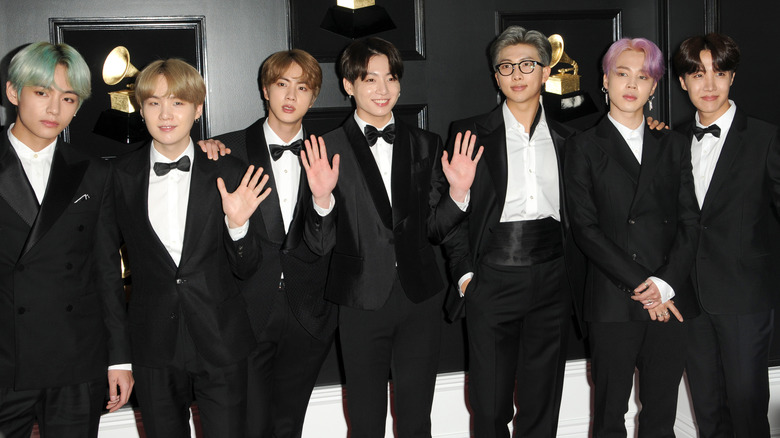 BTS poses on the Grammys red carpet in 2019