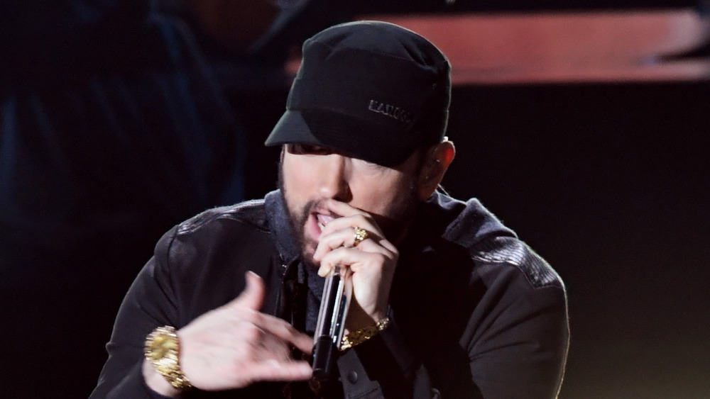 Eminem rapping on stage