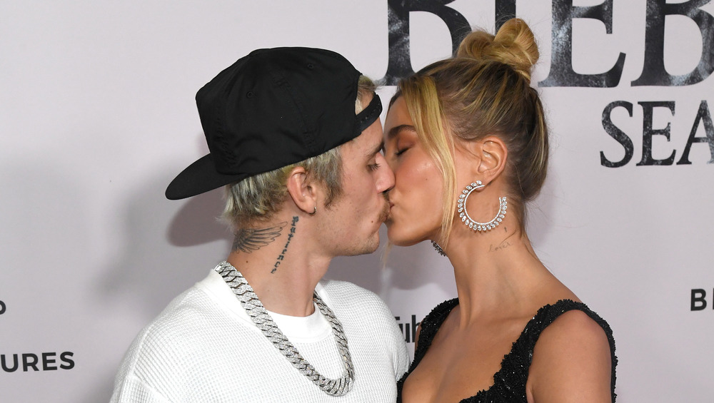 Justin and Hailey Bieber at the Justin Bieber: Seasons premiere