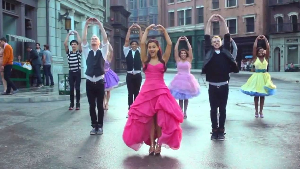 Ariana Grande performs on the set of "Put Your Hearts Up"