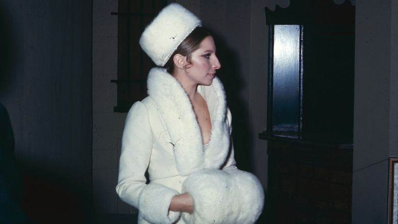 Barbra Streisand in a fur hat and coat