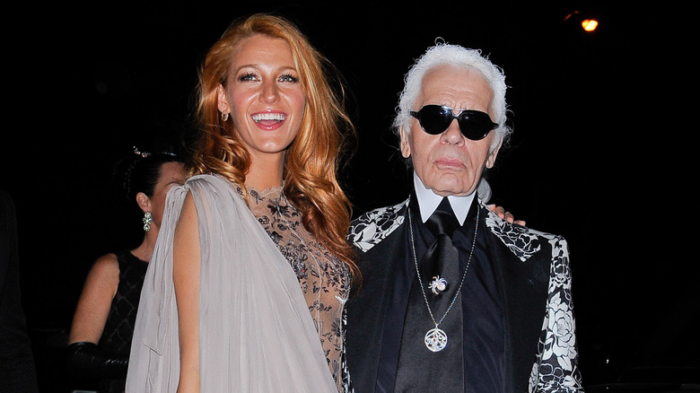 Blake Lively posing with Karl Lagerfeld