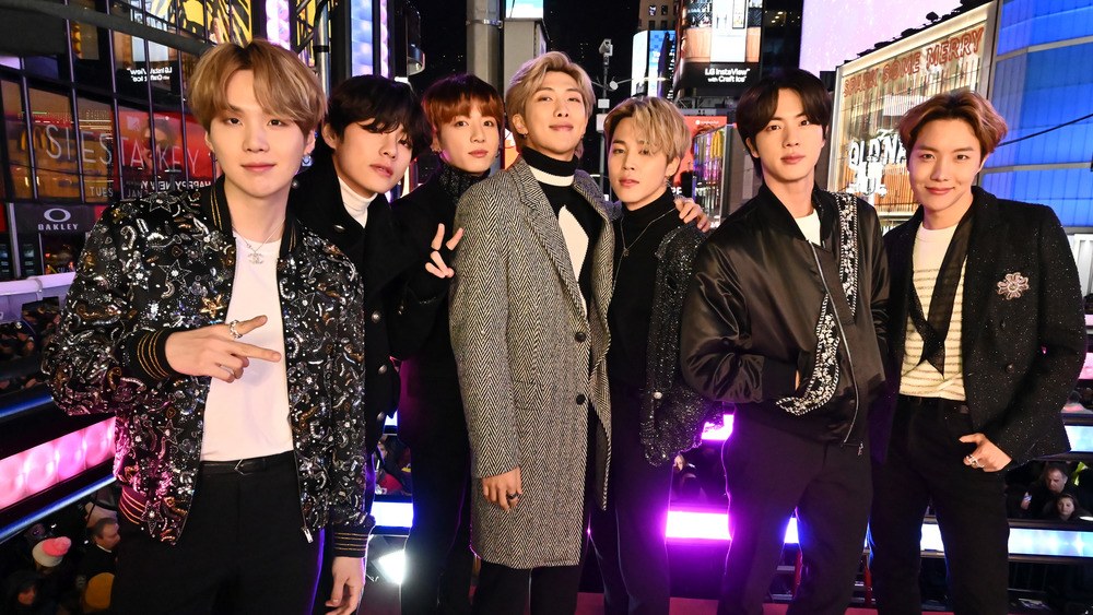 BTS posing in Times Square