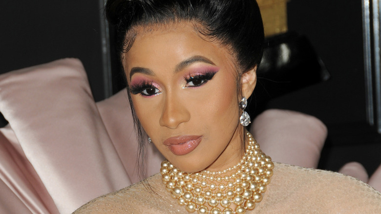 Cardi B wearing pearl necklace