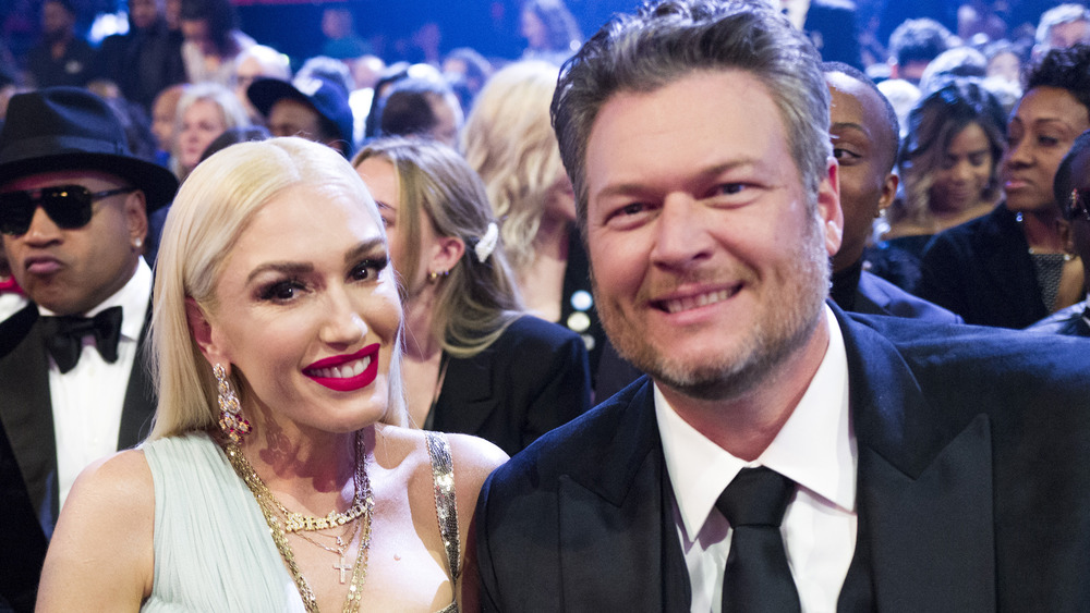 Gwen Stefani and Blake Shelton pose together at the Grammys 