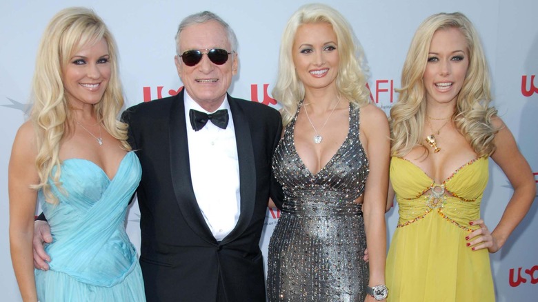 Hugh Hefner with Bridget Marquardt, Holly Madison, and Kendra Wilkinson