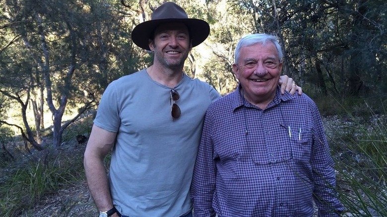 Hugh Jackman and father smiling