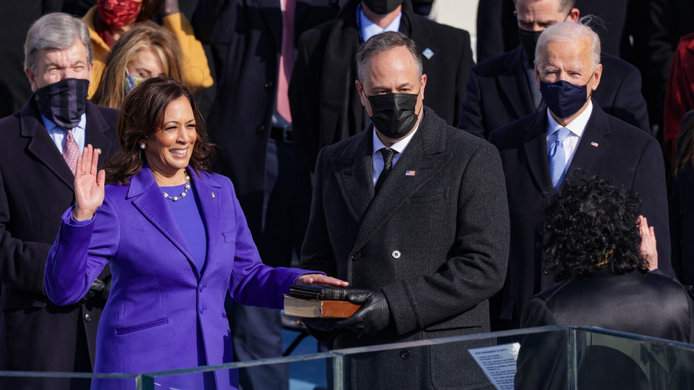 Vice President-elect Kamala Harris being sworn in on Inauguration Day