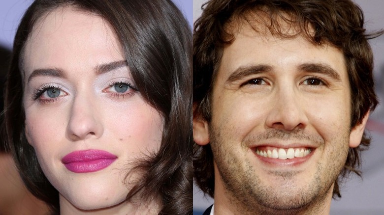 Kat Dennings posing for camera; Josh Groban smiling