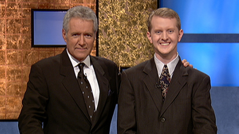 Ken Jennings, Alex Trebek posing