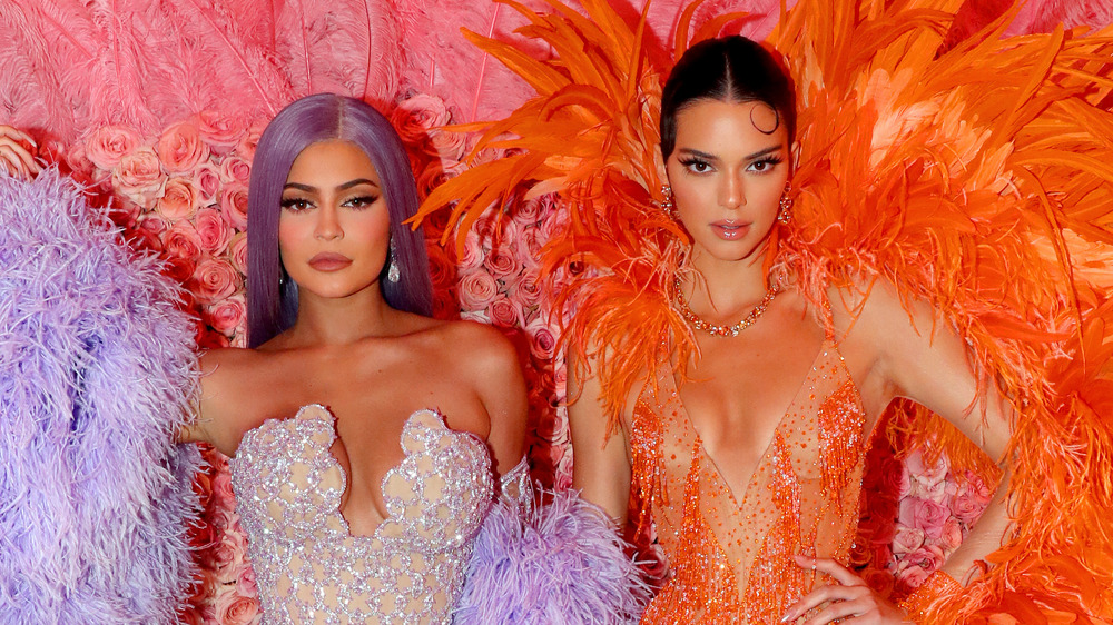 Kylie and Kendall Jenner in feather outfits