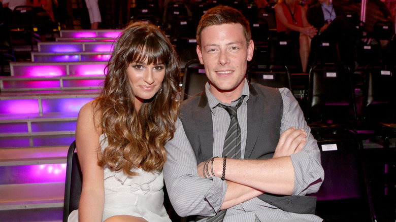 Lea Michele and Cory Monteith pose 