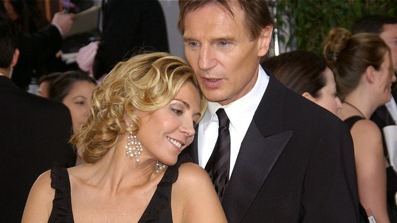 Natasha Richardson and Liam Richardson posing