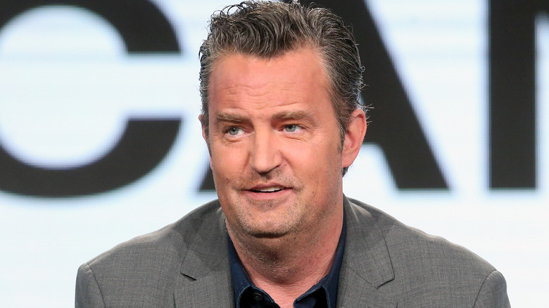 Matthew Perry speaking onstage during the REELZChannel portion of the 2017 Winter Television Critics Association Press Tour