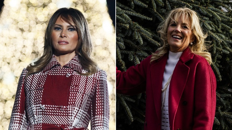 Melania Trump vs Jill Biden with Christmas trees