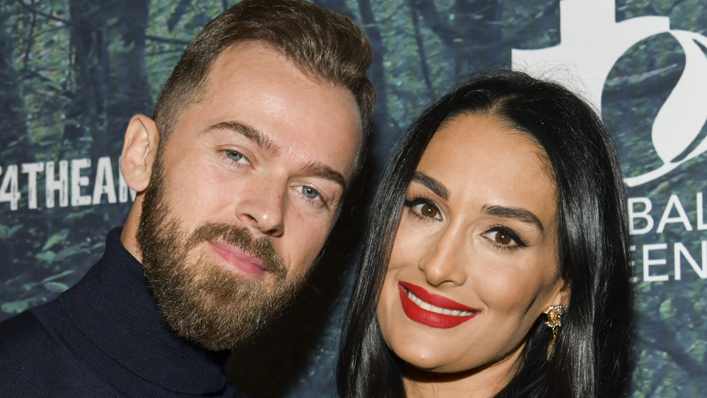 Artem Chigvintsev and Nikki Bella smiling