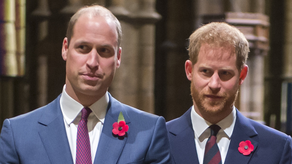 Prince William and Prince Harry looking to their right