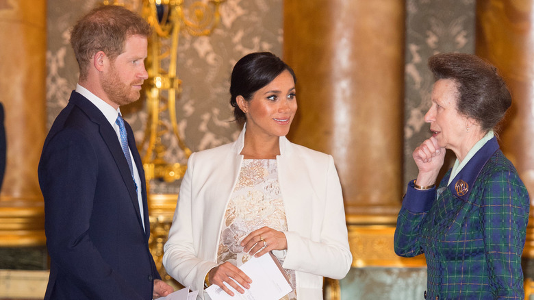 Prince Harry and Meghan Markle with Princess Anne