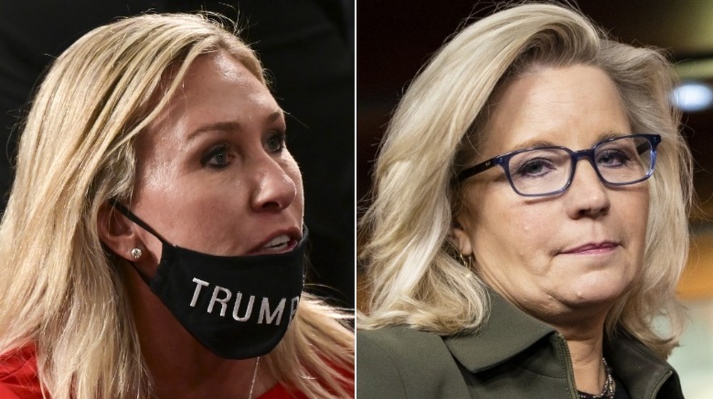 Marjorie Taylor Greene and Liz Cheney politicking