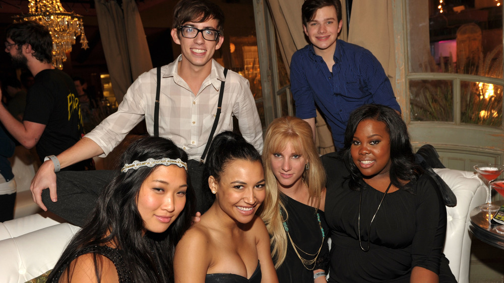 Kevin McHale, Chris Colfer, Jenna Ushkowitz, Naya Rivera, Heather Morris, and Amber Riley attend the EW and SyFy party during Comic-Con 2010