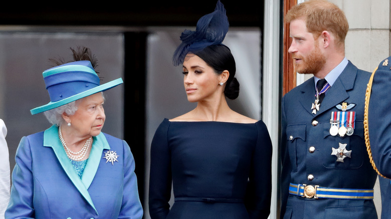 Queen Elizabeth with Harry and Meghan