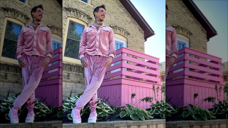 David Bromstad in posing in pink