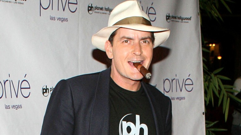 Charlie Sheen smoking cigar